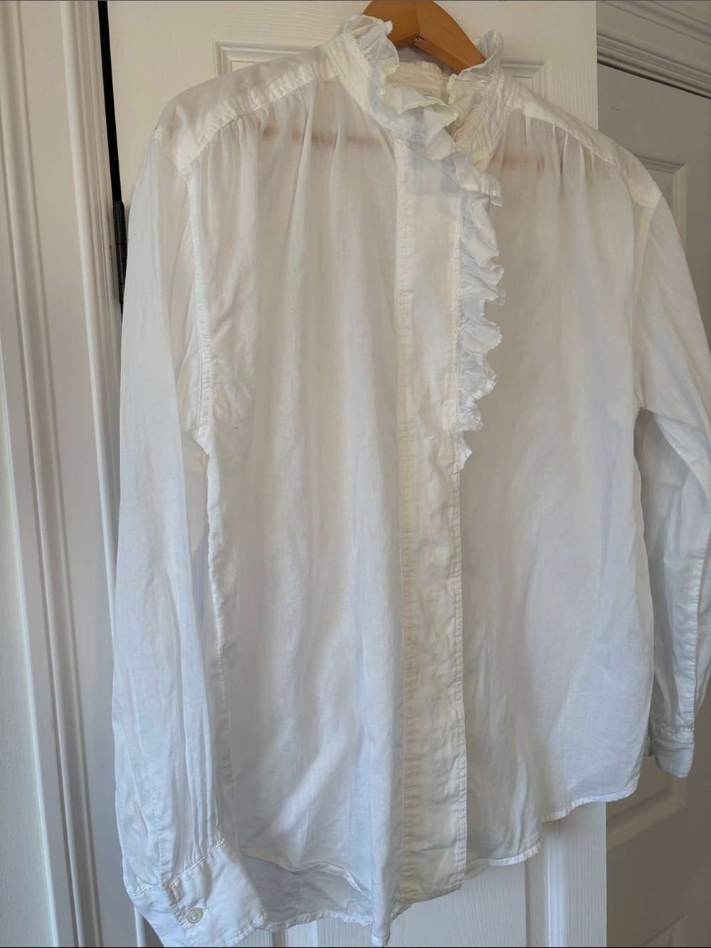 H&M White Ruffle-Neck Blouse